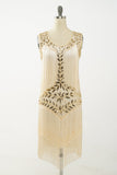 Champagne Gatsby 1920s Flapper Dress with Sequins and Fringes