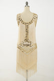 Champagne Gatsby 1920s Flapper Dress with Sequins and Fringes