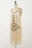 Champagne Gatsby 1920s Flapper Dress with Sequins and Fringes