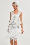 Champagne Gatsby 1920s Flapper Dress with Sequins and Fringes