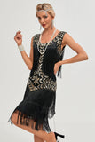 Champagne Gatsby 1920s Flapper Dress with Sequins and Fringes