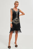 Champagne Gatsby 1920s Flapper Dress with Sequins and Fringes