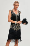 Champagne Gatsby 1920s Flapper Dress with Sequins and Fringes