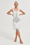 Champagne Gatsby 1920s Flapper Dress with Sequins and Fringes