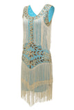 Blue Apricot Gatsby 1920s Dress with Sequins and Fringes