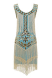 Blue Apricot Gatsby 1920s Dress with Sequins and Fringes