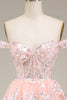 Load image into Gallery viewer, Princess A Line Off the Shoulder Blush Long Formal Dress with Appliques