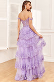 Princess A Line Off the Shoulder Pink Long Formal Dress with Appliques