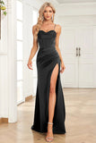 Mermaid Spaghetti Straps Dark Green Long Formal Dress with Split Front