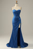 Load image into Gallery viewer, Royal Blue Spaghetti Straps Mermaid Formal Dress with Slit