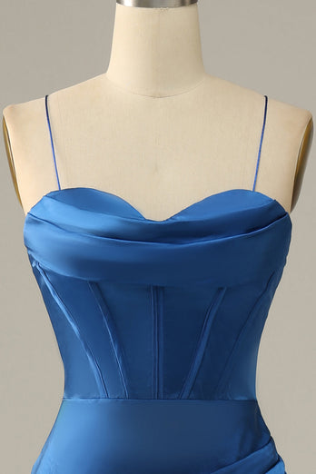 Royal Blue Spaghetti Straps Mermaid Formal Dress with Slit