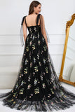 Black Embroidery Corset Long Formal Dress