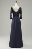 Grey Blue A-Line Half Sleeves Choir Dress with Embroidery