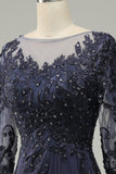 Grey Blue A-Line Half Sleeves Choir Dress with Embroidery