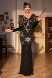 Sheath Black Sequins V Neck Long Choir Dress with Fringes