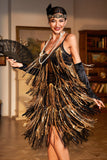 Black Golden Fringes 1920s Dress with Sequins