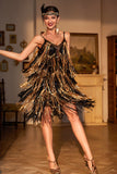 Black Golden Fringes 1920s Dress with Sequins