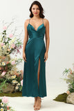 A Line Spaghetti Straps Dark Green Plus Size Bridesmaid Dress with Backless