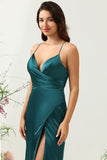 A Line Spaghetti Straps Dark Green Plus Size Bridesmaid Dress with Backless