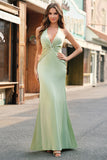 Dark Green Mermaid Halter Ruched Satin Long Bridesmaid Dress