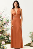 Copper Halter Sleeveless A Line Bridesmaid Dress