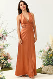 Copper Halter Sleeveless A Line Bridesmaid Dress