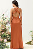Load image into Gallery viewer, Copper Halter Sleeveless A Line Bridesmaid Dress