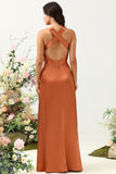 Copper Halter Sleeveless A Line Bridesmaid Dress