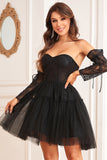 Purple Corset Detachable Long Sleeves A-Line Short Formal Dress