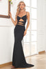 Load image into Gallery viewer, Mermaid Spaghetti Straps Black Plus Size Formal Dress with Keyhole
