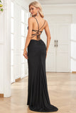 Mermaid Spaghetti Straps Black Plus Size Formal Dress with Keyhole