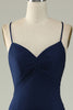 Load image into Gallery viewer, Mermaid Spaghetti Straps Navy Plus Size Formal Dress with Split Front