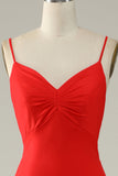 Mermaid Spaghetti Straps Red Long Formal Dress with Criss Cross Back