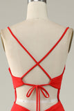 Mermaid Spaghetti Straps Red Long Formal Dress with Criss Cross Back