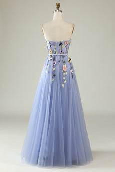 A Line Sweetheart Lavender Long Formal Dress with Appliques