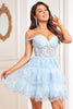 Load image into Gallery viewer, Sparkly Dark Blue Corset Tiered Short Formal Dress with Lace