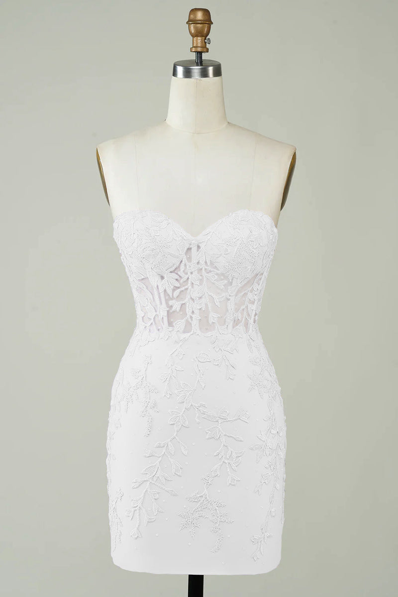 Load image into Gallery viewer, Spaghetti Straps Bodycon Little White Dress with Appliques