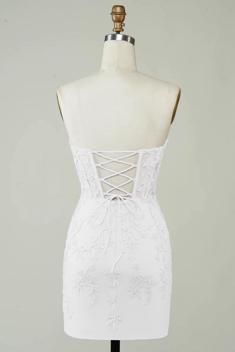 Load image into Gallery viewer, Spaghetti Straps Bodycon Little White Dress with Appliques
