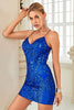 Load image into Gallery viewer, Sheath Spaghetti Straps Royal Blue Sequins Short Formal Dress