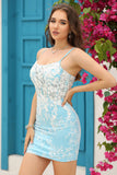 Light Blue Open Back Corset Tight Short Formal Dress