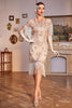 Load image into Gallery viewer, Sparkly Champagne Cap Sleeves Fringed Sequins 1920s Flapper Dress