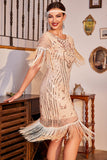 Sparkly Champagne Cap Sleeves Fringed Sequins 1920s Flapper Dress