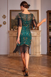 Sparkly Dark Green Cap Sleeves Fringed Sequins 1920s Flapper Dress