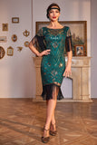 Sparkly Dark Green Cap Sleeves Fringed Sequins 1920s Flapper Dress