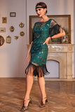 Sparkly Dark Green Cap Sleeves Fringed Sequins 1920s Flapper Dress