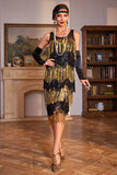 Sparkly Black and Golden Sequined Fringed 1920s Gatsby Flapper Dress