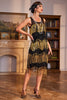 Load image into Gallery viewer, Sparkly Black and Golden Sequined Fringed 1920s Gatsby Flapper Dress
