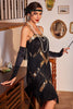 Load image into Gallery viewer, Sparkly Black and Golden Fringed Sequins 1920s Flapper Dress