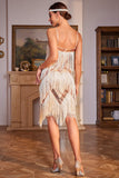 Sparkly Champagne Fringed Sequins 1920s Gatsby Dress