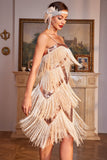 Sparkly Champagne Fringed Sequins 1920s Gatsby Dress